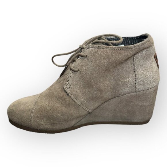 Toms Suede Desert Wedges Ankle Boots Lace-Up Booties Taupe Beige Size Womens 8 - Picture 6 of 16
